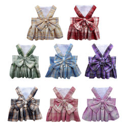 Pet dogs and cats JK plaid skirt plaid vest traction clothing Teddy out skirt chest strap dog walking leash