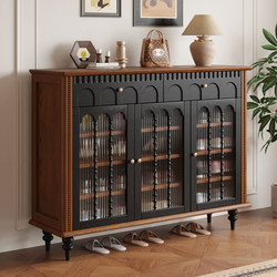 Solid Wood French-Style Vintage Shoe Cabinet for Home Entrance, Integrated Wall-Mounted Storage, Large Capacity Entryway Shoe Rack