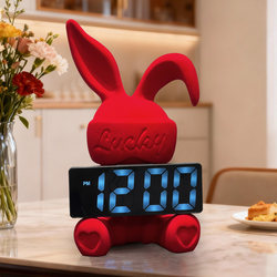 Flocked Rabbit Sitting Posture Ornament with Clock, Cartoon Creative Light Luxury Living Room Wine Cabinet Tv Cabinet High-End Ornament