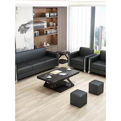 Simple Leather Art Business Sofa and Coffee Table Set for 4S Auto Dealer Reception Office Manager's Room, Genuine Cowhide