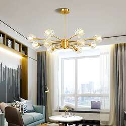 Light luxury living room chandeliers Nordic Internet celebrity molecular lamp crystal glass bedroom study lamp iron branch chandeliers