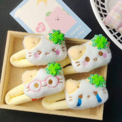 Four-Leaf Clover Lucky Cat Bubble Foam Large Bb Clip for Women, Side Hair Clip with Cartoon Emoji Cat Hairpin