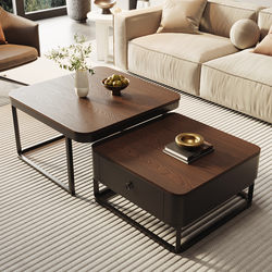 Vintage-Style Solid Wood Coffee Table for Living Room, 2026 New Model with Storage Cabinet, Light Luxury High-End Tea Table