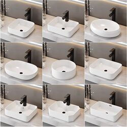 High-End Luxury Countertop Washbasin, Bathroom Ceramic Washbasin, Artistic Square and Round Single Basin