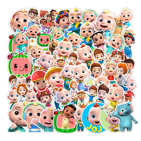 
100 photos cocomelon jojo cute cute kids English early education children reward suitcase mobile phone waterproof decorative stickers doodle cartoon flat skateboard animation iPad without glue