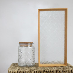 Retro begonia pattern glass sealed jar on wood kitchen dry goods grains coffee beans storage bottle storage jar