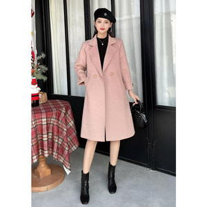 
ASY/2025 Autumn and Winter Fashionable Light Luxury Korean Style Mid-Length Coat Bright Silk Double-sided Woolen Coat