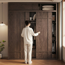 Medieval-Style Sliding Door Children's Wardrobe Solid Wood Home Bedroom Hanging Wardrobe Small Apartment Clothes Storage Cabinet 2025 Model