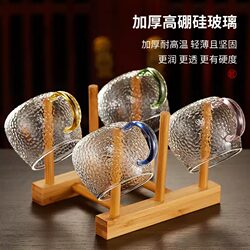Hammered Glass Small Tea Cup Set for Home Use, Living Room Guest Tea Cup with Handle, Thickened and Heat-Resistant