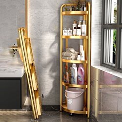 Bathroom Storage Rack, No-Installation Corner Shelf, Floor-Standing Multi-Layer Luxury Shower Room Basin Storage Rack