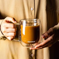 Double-Layer Glass Coffee Cup, High Temperature Resistant, Thickened Office Water Cup, Anti-Scalding Transparent Tea Cup for Home Use with Handle