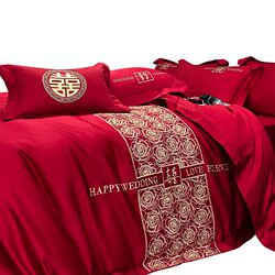 Wedding bedding four-piece set, wedding room wedding quilt, high-end bed sheets and quilt cover, red wedding quilt cover