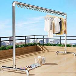 Steel Pipe Clothes Drying Rack for Balcony, Indoor and Outdoor Use, Single Pole, Simple and Thickened Water Pipe Clothes Hanger