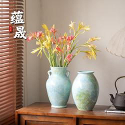 Jingdezhen Ceramic Vase, New Chinese Style Retro Style Coarse Pottery Flower Vessel for Dining Room, Entrance Hall, Tabletop Decoration, Craft Ornament