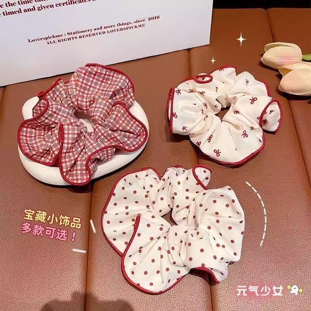 2025 new red children's large intestine ring does not hurt hair girl's hair rope girl tie bun head high elastic hair ring