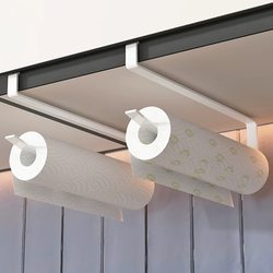 Kitchen Paper Towel Holder, No-Drill Cabinet Roll Paper Holder, Storage Rack, Dishcloth Holder, Cling Film and Cloth Storage Hanging Rack