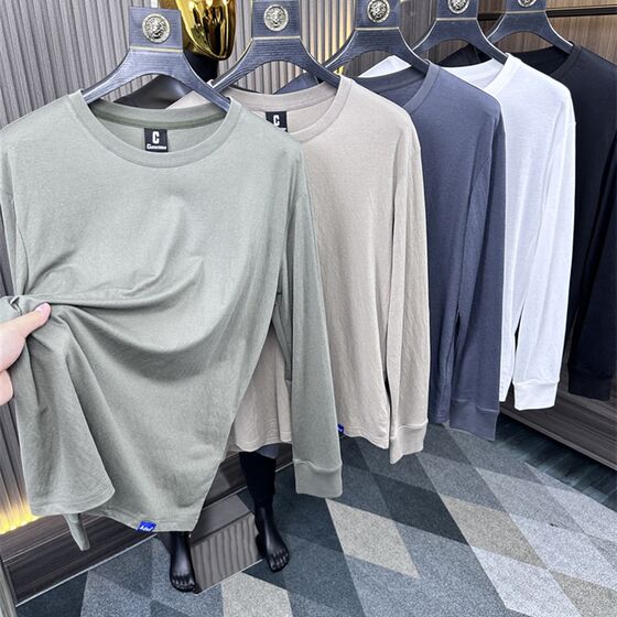 Copperamino fabric! Cabinet 1000+! Slim and breathable! Men's lightweight bottomed round neck long-sleeved T-shirt in summer