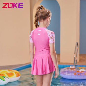 
Zhouke children's swimsuit girl cute big children's body dress with flat corner cartoon swimming water sun protection quick dry
