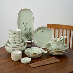 New Chinese-Style Ceramic Bowls, Plates, Chopsticks, and Spoons, Ceramic Tableware Set for Home Use, High-Temperature Resistant, High-End, Housewarming, Hand-Painted, Exquisite Tableware