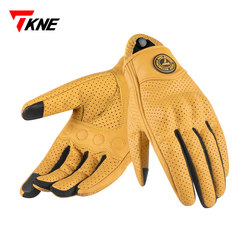 Tkne Spring and Summer Motorcycle Riding Gloves, Anti-Fall, Breathable, Genuine Leather, Retro Cruiser Motorcycle Gear, Windproof, Touch Screen