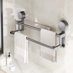 Graisidan Suction Cup Towel Rack Bathroom No-Drill Space Aluminum Storage Rack Towel Hanging Rod Bathroom Toilet