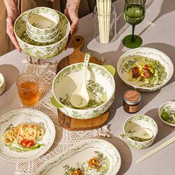 Happy lily of the valley ceramic tableware set bowl and dish set household dish plate chopsticks soup plate glaze colored ceramic tableware