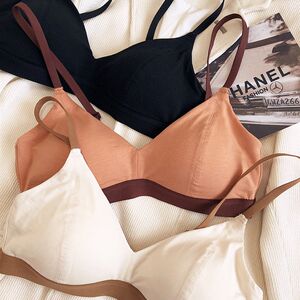 
Korean contrasting color cotton simple K-free steel ring seamless glossy underwear girl bra thin triangle cup big breast display