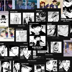 Black and White Detective Conan Stickers Animation Peripheral Two-Square Grids Room Desktop Waterproof Niche DIY Handbook Stickers