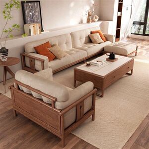
New Chinese-style solid wood sofa combination office living room simple business reception fabric large and small apartment furniture customization