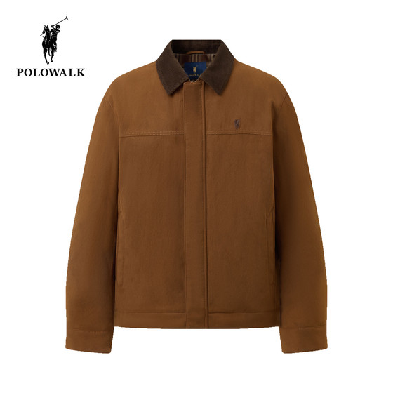 
POLOWALK Men's Leather Jacket 2025 Winter New Contrast Color Retro Lapel Plaid Cuffs Cuff Down Jacket