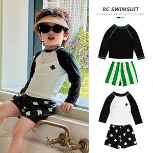 
Children's swimsuit summer two-piece little boy learning to swim t-swimming trunks 2025 beach water play boy long-sleeved baby swim