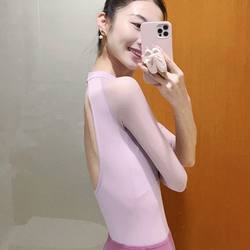 Yoga Jumpsuit Mid-Sleeve T-Shirt for Women, New Style with Cross-Cutout Design on the Chest, Ballet Dance Gymnastics Practice Top