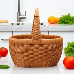 Imitation Rattan Large-Capacity Shopping Basket Woven Picking Basket Picnic Outing Fruit Snack Storage Grocery Basket