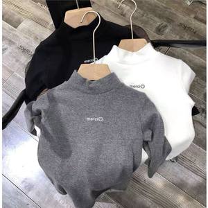 Children's brushed and velvet base shirt, German velvet semi high neck long sleeved T-shirt for boys and girls, autumn and winter basic top, inner layer