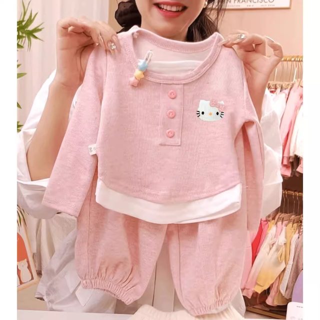 Lazy style girl cartoon autumn outfit fashionable children's casual style two-piece set 2024 autumn new Korean version
