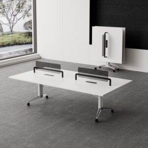 
Modern simple white office desk rectangular liftable computer table with wheels metal leg workbench