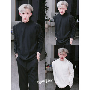 
Preface 77 Heavy double-sided German velvet right shoulder versatile basic solid color T-shirt long-sleeved round neck bottoming men's sweatshirt winter