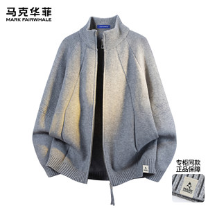 
Mark Huafei knitted cardigan men's spring new fashion brand American half turtleneck zipper heavy loose sweater jacket
