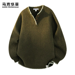 
Mark Huafei Henry collar sweater for men 2026 new fashion brand American lazy style heavy high street loose sweater
