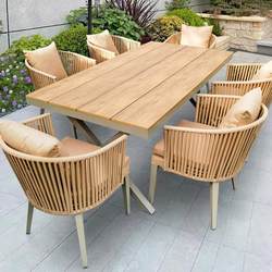 Outdoor Plastic Wood Tables and Chairs, Villa Open-Air Waterproof and Sun-Proof Rattan Chairs, Rattan Weaving Courtyard Garden Terrace Outdoor Leisure Set