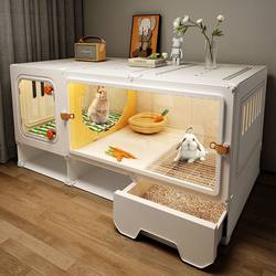 Rabbit Cage for Home Use, Villa-Style, Automatic Waste Cleaning, Extra-Large Luxury Rabbit House, Pet Guinea Pig Cage with Transparent Viewing Window