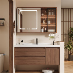 Yiqin Chinese-Style Bathroom Cabinet Set with Integrated Ceramic Basin, Washbasin, Storage Mirror Cabinet, and Sink