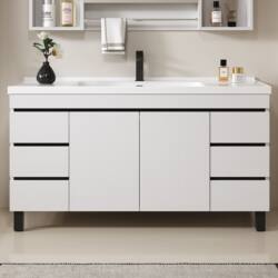 Bathroom Cabinet Combination with Integrated Ceramic Basin, Modern Minimalist Washbasin, Bathroom Sink Cabinet, Floor-Standing