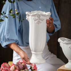 White ceramic vase French retro hydroponic flower arrangement living room table decoration ornaments water-raised flower column basin