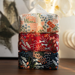 Floral Embroidery Tissue Box 2026 New Year Red Fabric Home Decor Storage Box Chinese Retro Light Luxury