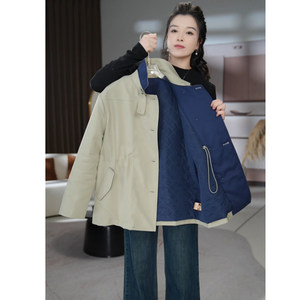 
Retro plaid design thick cotton trench coat for women small single breasted warm jacket 2025 winter wear