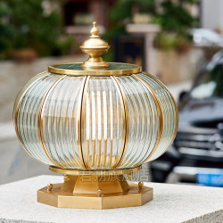 All-copper solar column head lamp, simple and modern villa column lamp, outdoor waterproof garden lamp, wall lamp and door column