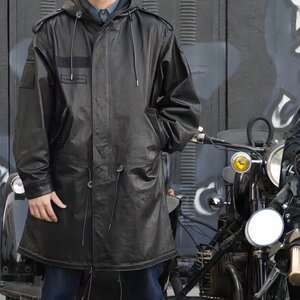 
Big fishtail windbreaker. Men's classic retro hooded casual military style M-51 goatskin oversized windbreaker