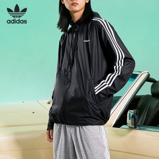 Adidas/Adidas official genuine Clover spring new men's sports hooded jacket HC7124