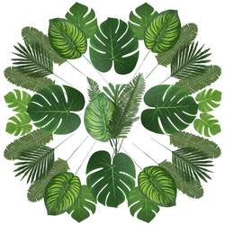 Hawaiian tropical palm leaves, simulated turtle leaves, green radish leaves, artificial plants, beach party decorations